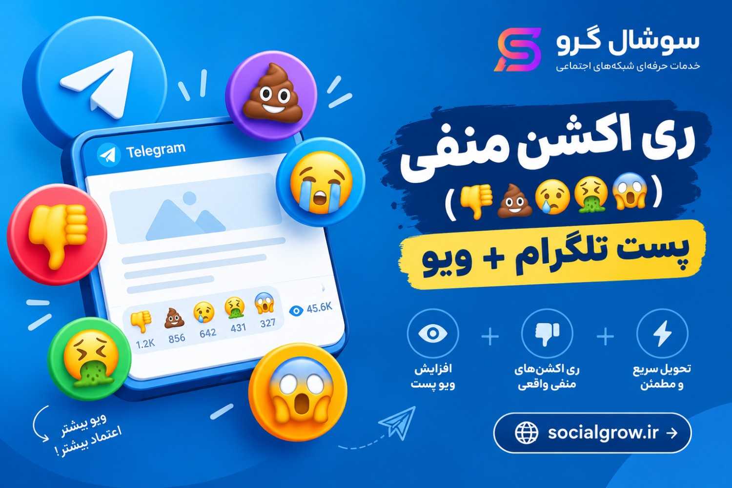 ری اکشن منفی (👎💩😢🤮😱) پست تلگرام